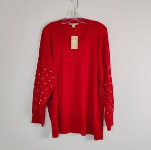 Women's Michael Kors Embellished Red Sweater, Size 3X NEW